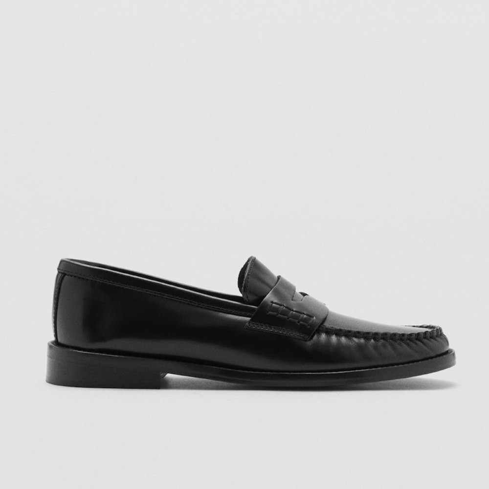 Mango Black Genuine Leather Penny Loafers Size EU 37 US 6.5 NWT $139